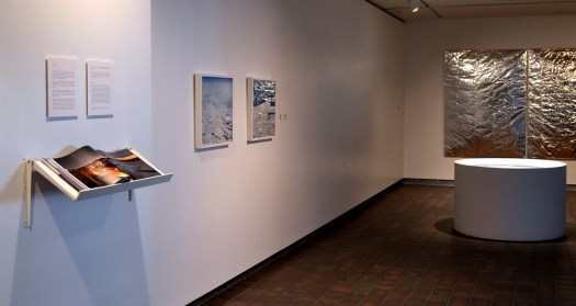 installation view of emergence exhibition with book